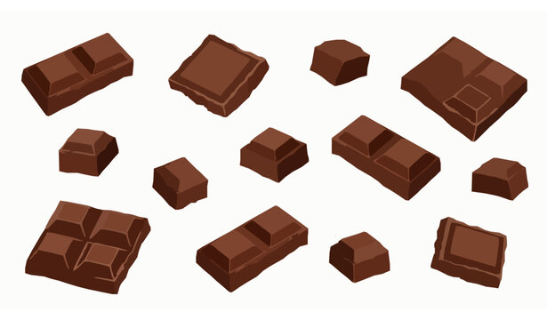 Realistic chocolate pieces 3D vector icon sweet dessert chocolate blocks