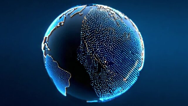 Global Network: A digital representation of the world, a globe of interconnected data points, symbolizes worldwide communication and technological advancement, highlighting global connections.
