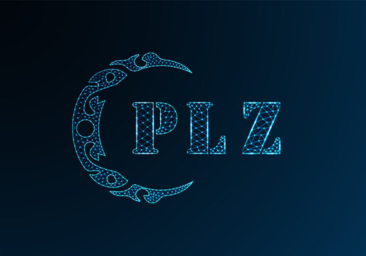 Low poly letter logo PLZ design. PLZ letter logo low poly vector design on blue color gradient background. PLZ logo low poly design