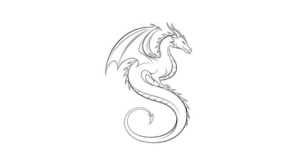 Obraz premium A detailed line drawing of a dragon with a flowing tail, set against a plain background.