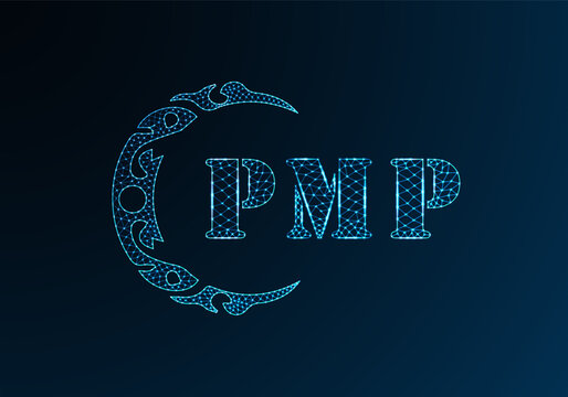 Low poly letter logo PMP design. PMP letter logo low poly vector design on blue color gradient background. PMP logo low poly design