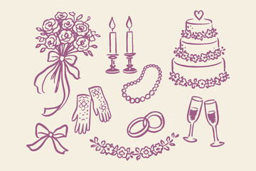 Wedding collection outline sketch vector illustration © Victoria