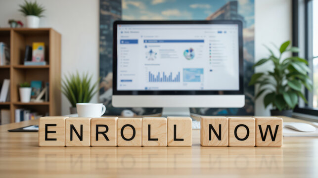 Enroll now call to action for international course registration and online application process during the new semester recruitment period for vocational training program and active skill development