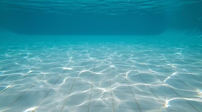 Underwater view of swimming pool with mesmerizing patterns of sunlight refraction