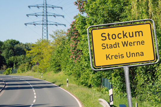 Ortseinfahrt, Ortstafel, Stockum, Stadt Werne, Kreis Unna am Kraftwerk