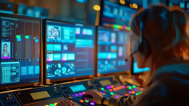 Digital event organizer preparing streaming tools and monitoring fan interaction during live broadcast