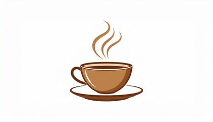 Stylized illustration of a hot coffee cup with rising steam. Warm brown beverage in a mug on a saucer, perfect for drink menus or a cozy feel.