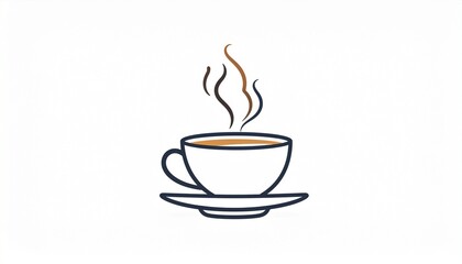 Obraz premium Minimalist hot coffee cup icon with rising steam, simple line art illustration for beverage and morning concepts