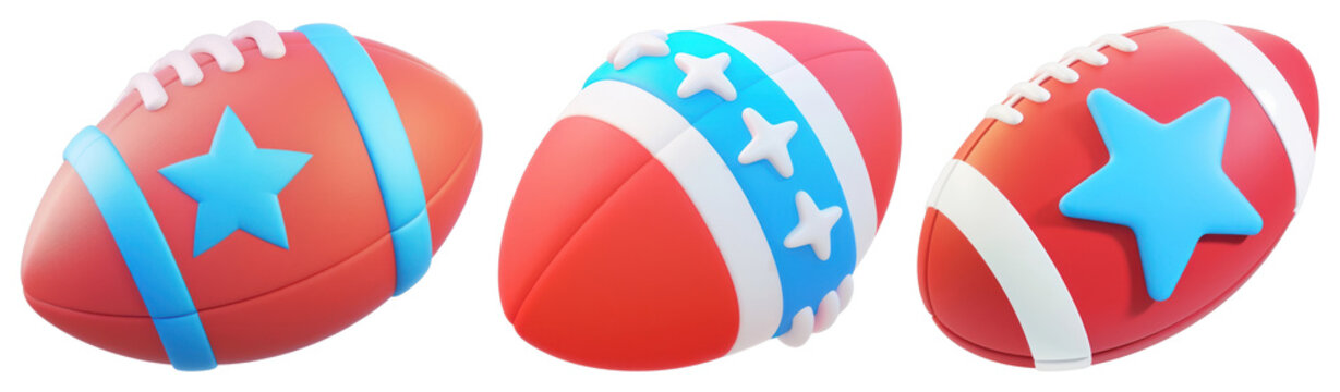 PNG Colorful 3D footballs with stars on transparent background