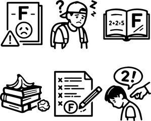 Fototapeta premium School failure bad grades academic stress and education problems icons
