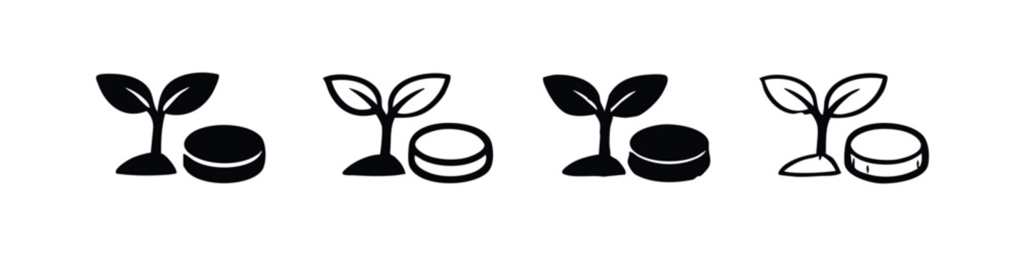Growing Plant Seedling and Pot Icons Set Representing Nature, Growth, and Agriculture