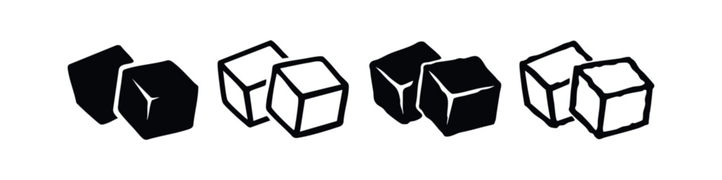 Hand drawn ice cube icons set. Cold, beverage, and cooling symbols in doodle style.