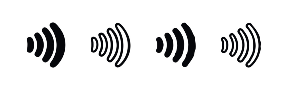 Wireless Communication Signal Icon Set - NFC, Wi-Fi, and Broadcast Waves Vector