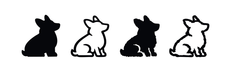 Obraz premium Sitting Dog Silhouette and Outline Icon Set: Cute Pet Puppy Vector Illustration in Hand-Drawn and Crisp Styles