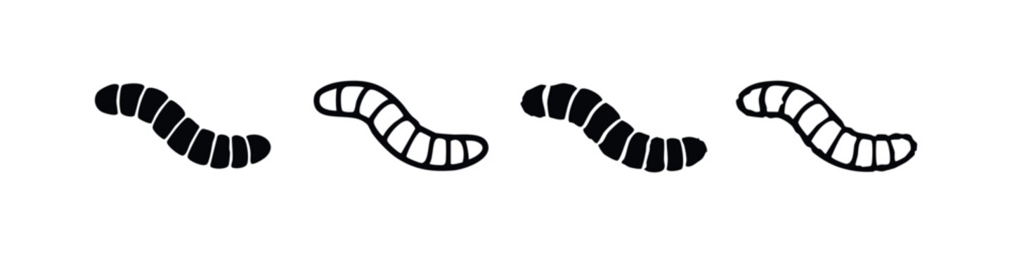 Worm and Larva Insect Icon Set. Segmented Creature Vector Illustration. Abstract Bug Symbols.