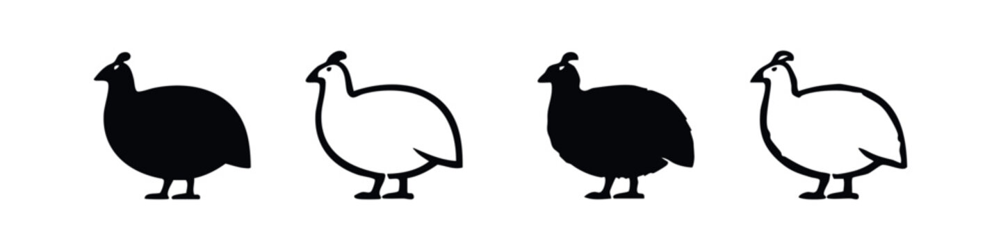 Minimalist Quail and Partridge Bird Icons Set, Vector Graphics