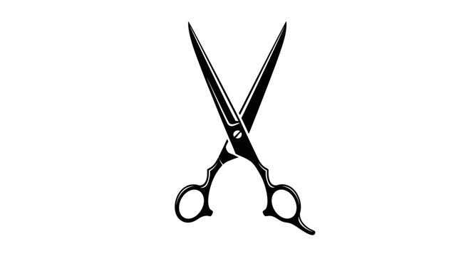 Crossed barber scissors icon black and white. Hairdressing shears symbol for salon logo, stylist tool, haircutting equipment. Vintage.