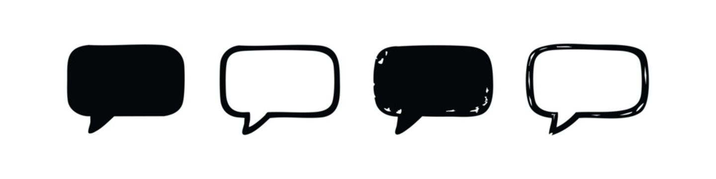 Hand-Drawn Speech Bubble Chat Box Icon Set with Textured Communication Symbols