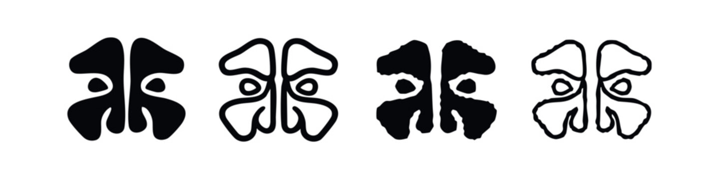 Human Paranasal Sinuses Icon Set. Maxillary and Frontal Sinus Anatomy Diagram for Rhinology.