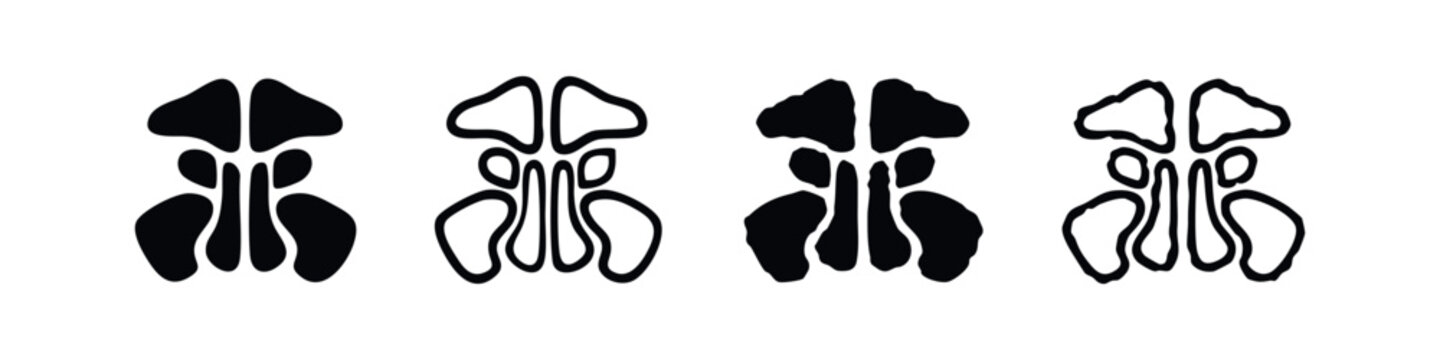 Human Skull Sinuses Icon Set. Comprehensive Paranasal Anatomy Diagram for Medical Studies.