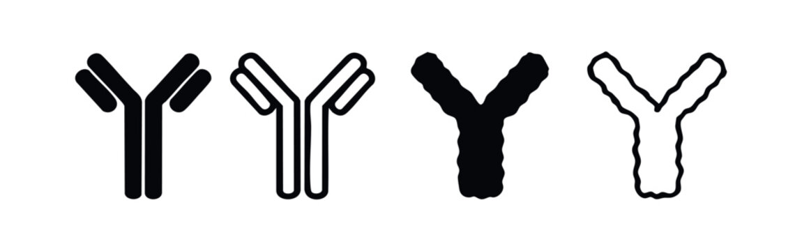 Antibody Immunoglobulin Molecule Y-shaped Glycoprotein Icons Set, Medical Science Symbols
