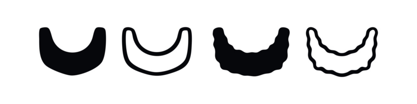 Beard Styles or U-Shape Trough Abstract Icons Set, Facial Hair Symbols for Men's Grooming