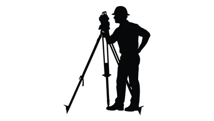 A man in a hard hat stands next to a surveying telescope on a tripod © Creative Designs