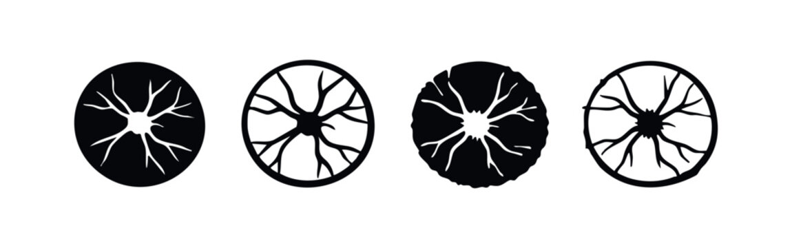 Abstract Brain Neuron or Root System Icon Set in Solid and Outline Variations