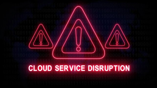 Cloud service disruption alert warning. Cybersecurity defense and secure digital systems protection against cyberattacks. urgent threat notification 4k safety black background animation