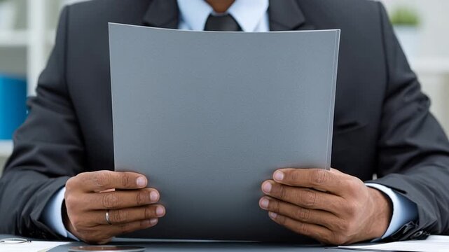 Man Nervously Holding Resume Folder Before Job Interview