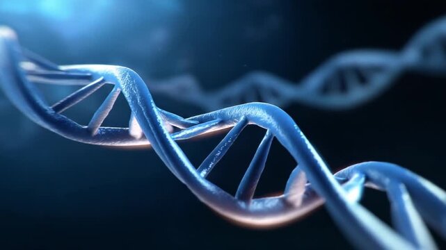 Blue and Silver DNA Helix Structure on Dark Background for Science