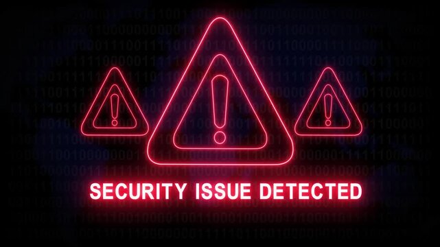 Security issue detected alert warning. Cybersecurity defense and secure digital systems protection against cyberattacks. urgent threat notification4k safety black background animation
