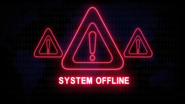 System offline alert warning. Cybersecurity defense and secure digital systems protection against cyberattacks. urgent threat notification 4k safety black background animation