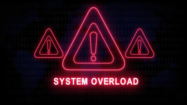 System overload alert warning. Cybersecurity defense and secure digital systems protection against cyberattacks. urgent threat notification 4k safety black background animation