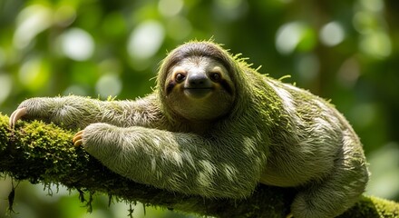 Fototapeta premium A sloth hanging from a tree branch