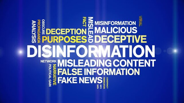 Disinformation animated word cloud-text design animation tag kinetic typography seamless loop.