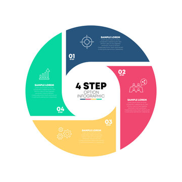 Circle chart infographic template with 4 options. Vector editable 