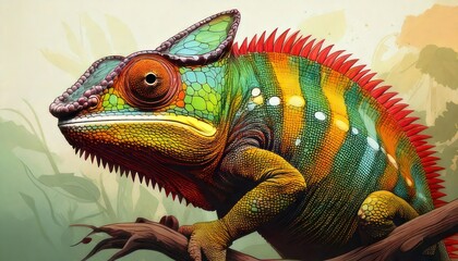 Fototapeta premium Colorful Chameleon Portrait - A Vibrant Display of Natures Artistry.