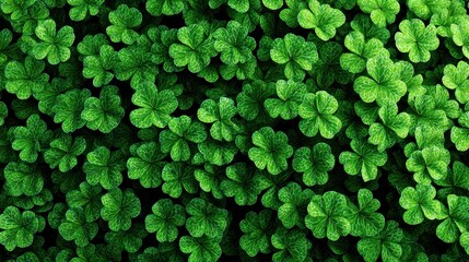 Obraz premium A dense carpet of vibrant green clover leaves creates a lush, natural background texture