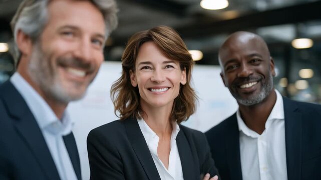49Business team chatting informally before a meeting, standing near a whiteboard with faint notes, bright daylight filling the room, subtle laughter visible through body language, pr