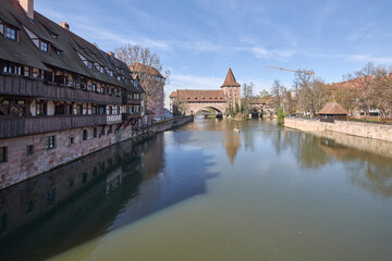 Fototapeta premium Urban view in Nuremberg Germany with historic buildings in city center 