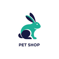 Fototapeta premium Minimalist green rabbit mascot logo for pet shop branding and small animal retail stores