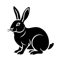 Obraz premium Black rabbit silhouette illustration on white background, stylized rabbit graphic depicts sitting animal profile with long ears. Minimalist rabbit art concept for animal branding, design element.