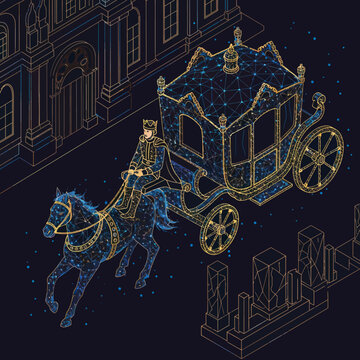Illustration of Horse Drawn Carriage with Rider.