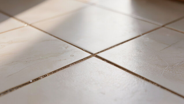 Close-up view of tiled floor with light reflections  