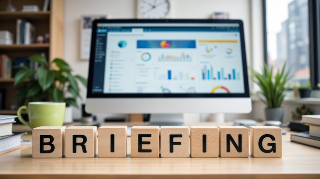 Briefing session and business update planning for team meeting, report summary and decision support with agenda review, data presentation and project status discussion before a work session