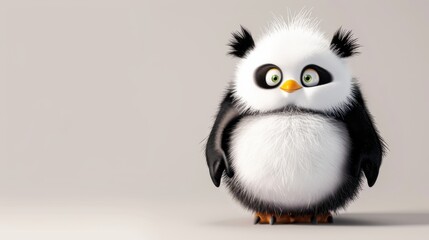 Fototapeta premium Cute panda penguin hybrid character standing on light background with copy space