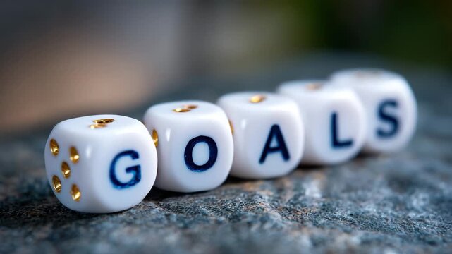 135Letter dice forming an organizational goal message, neatly aligned on smooth surface, soft lighting, modern decluttering inspiration concept, emphasis on order, balance, and simpli