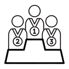 Vector of three winners standing on a podium with medals around their necks.