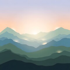 Abstract Layered Mountain Shapes with Gradient Sky, Modern Minimal Landscape Background for Design